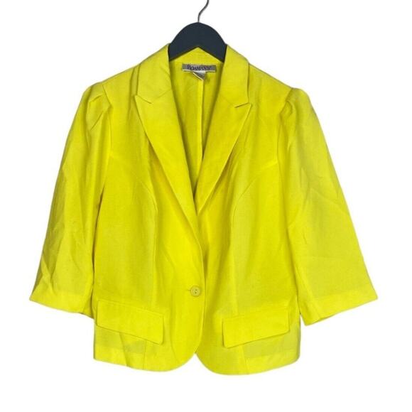 Unique Vintage Crop Single Button Lightweight Collar Blazer 16 W Neon Yellow - Picture 1 of 15